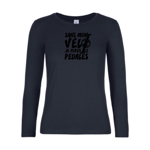 t-shirt lsl femme Sans-mon-velo-je-perds-les-pedales- Navy flex Noir