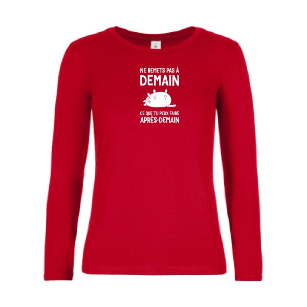 t-shirt lsl femme Ne-remets-pas-a-demain Red flex blanc