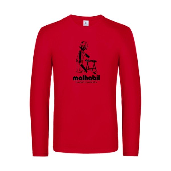 malhabil... - t shirt- manches- longues- original- humour- Red impression Face