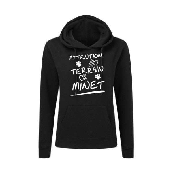 Attention Terrain Minet Blanc |Sweat original à capuche Femme