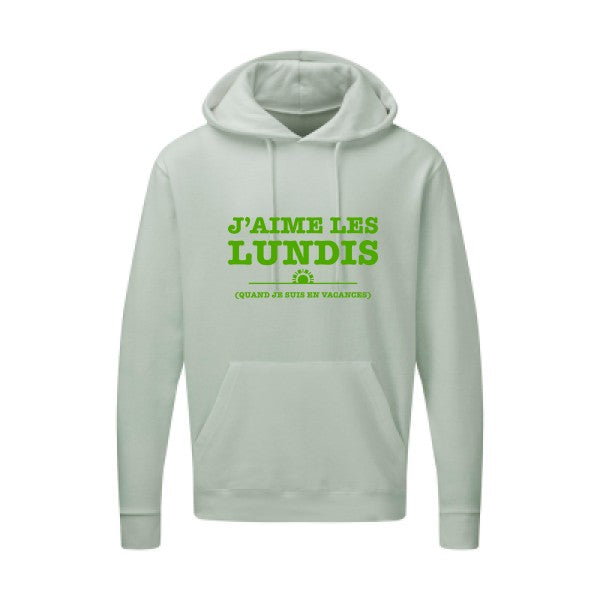 J'aime les lundis quand... Vert pomme |Sweat capuche imprimé homme