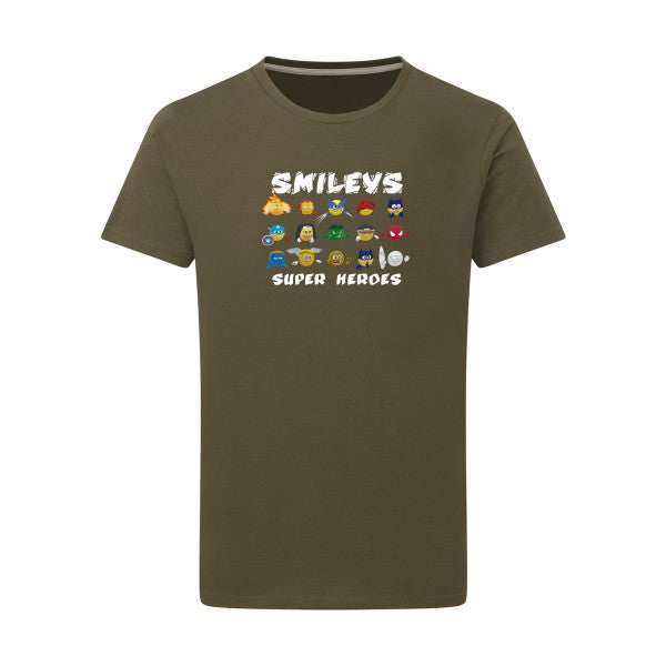 T-shirt homme Super Smileys - T-shirt rigolo avec des smileys expressifs Military Green 2XL