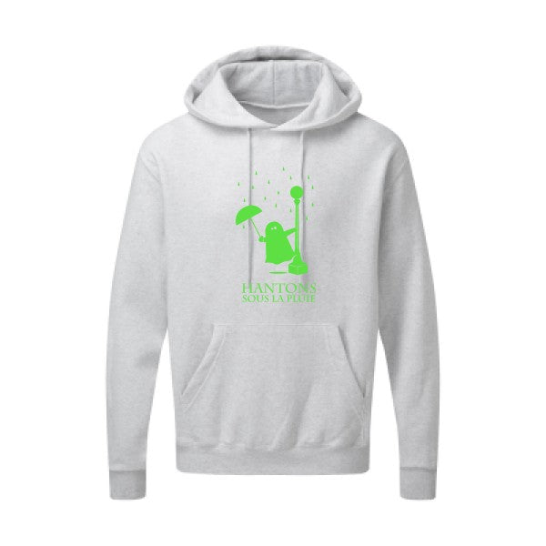 Hantons sous la pluie Vert fluo |Sweat capuche imprimé homme