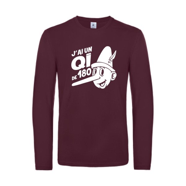 quotient intellectuel - t shirt- manches- longues- original- humour- Burgundy impression Face