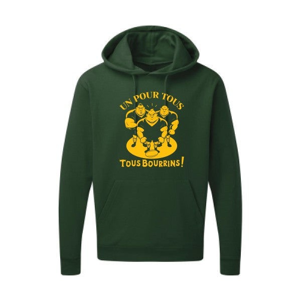 Un pour tous, Tous bourrins ! |Sweat  capuche humoristique jaune Or 