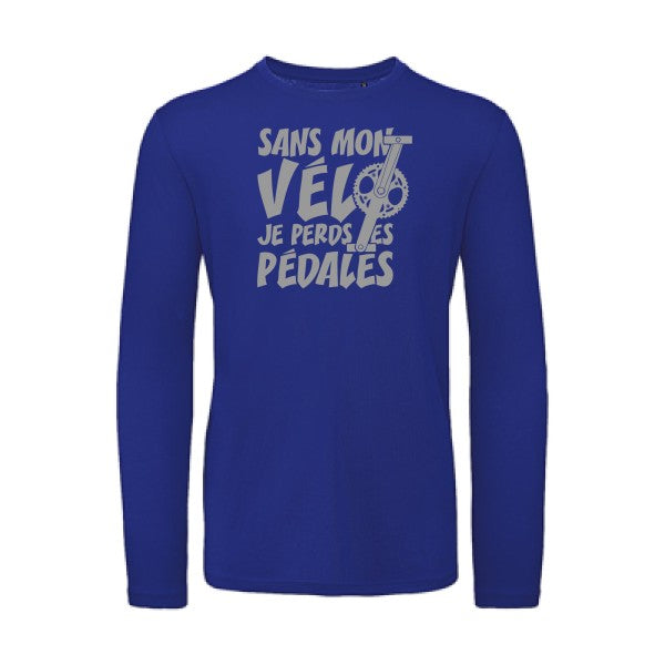 Sans mon vélo, je perds les pédales ! Gris |T shirt bio homme rigolo manches longues