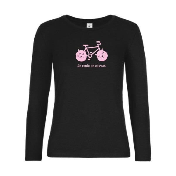 t-shirt lsl femme cat-cat-bike Black flex Rose