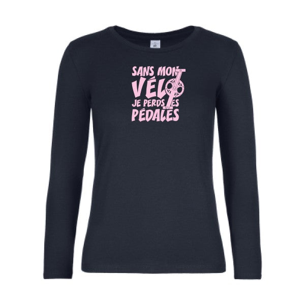 t-shirt lsl femme Sans-mon-velo-je-perds-les-pedales- Navy flex Rose