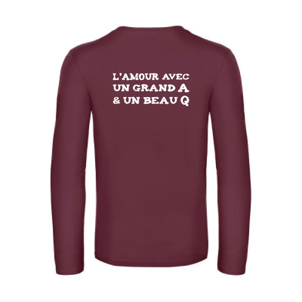 l amour avec un grand a et un beau q  - t shirt- manches- longues- original- humour- Burgundy impression Dos