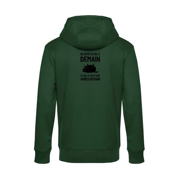 Ne-remets-pas-a-demain sweat shirt original Bottle Green flex Noir impression Dos