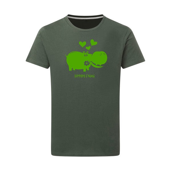 Hippopo t'aime vert pomme -Flex vert pomme sur T-shirt SG  Thyme  2XL