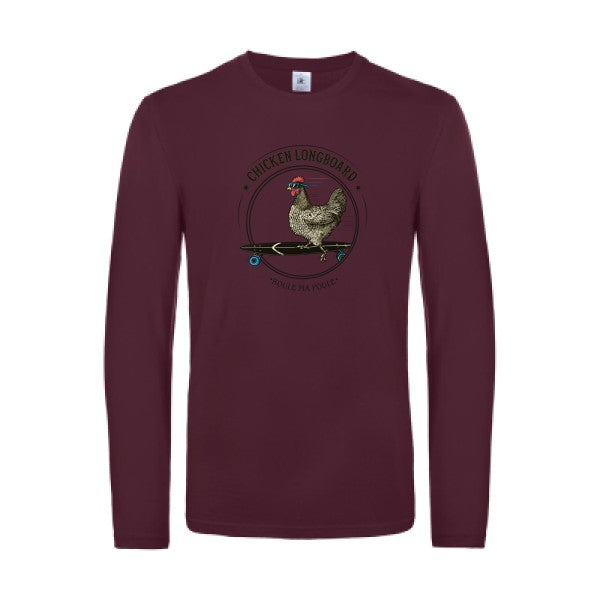 chicken-longboard-t-shirt-manches-longues-original-humour -Burgundy