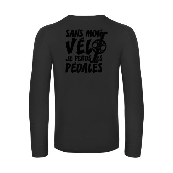 sans mon velo je perds les pedales  - t shirt- manches- longues- original- humour- Black impression Dos