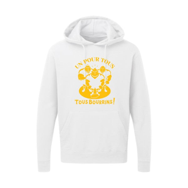 Un pour tous, Tous bourrins ! |Sweat  capuche humoristique jaune Or 