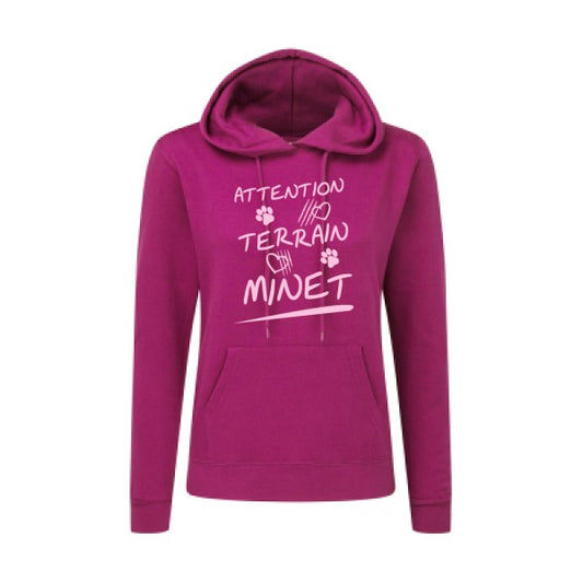 Attention Terrain Minet Rose |Sweat original à capuche Femme