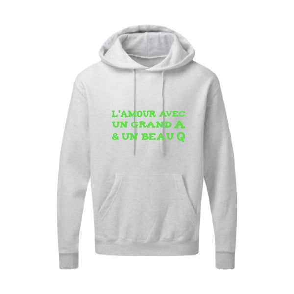 L'Amour avec un grand A et un beau Q |Sweat capuche imprimé|Vert fluo