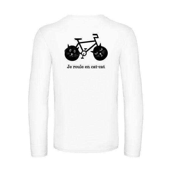 cat cat bike - t shirt- manches- longues- original- humour- White impression Dos