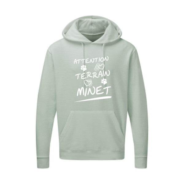 Attention Terrain Minet |Sweat  capuche humoristique Blanc 