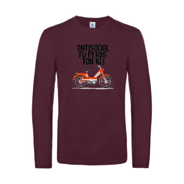 antisocial-t-shirt-manches-longues-original-humour -Burgundy