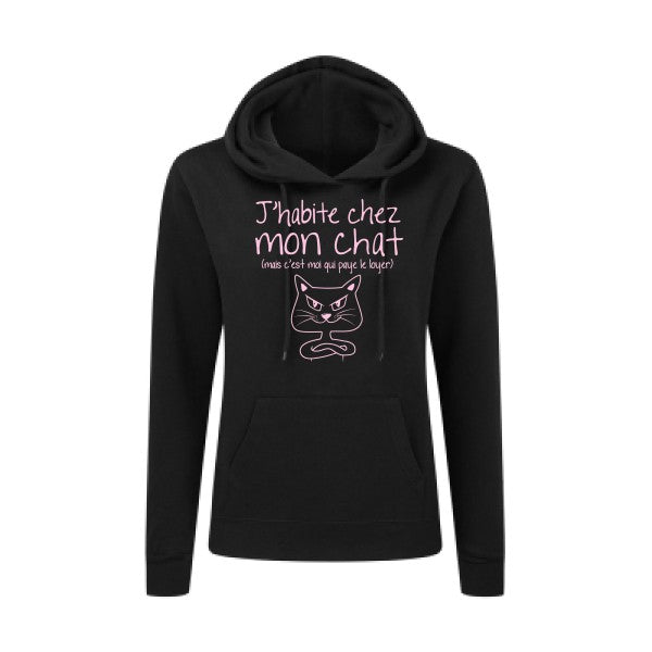 J'habite chez mon chat Rose |Sweat original à capuche Femme