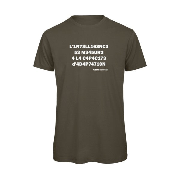 L'intelligence -Ai- t-shirt Geek- Khaki Green Bio flex Blanc