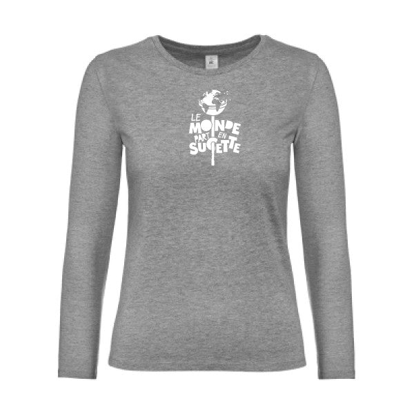 t-shirt lsl femme Le-Monde-part-en-Sucette Sport Grey flex blanc