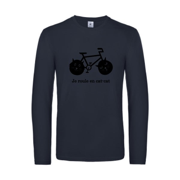 cat cat bike - t shirt- manches- longues- original- humour- Navy impression Face