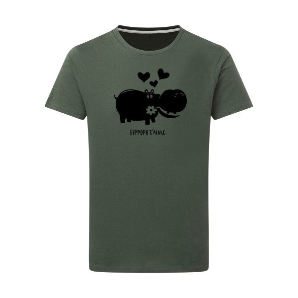 Hippopo t'aime noir -Flex noir sur T-shirt SG  Thyme  2XL