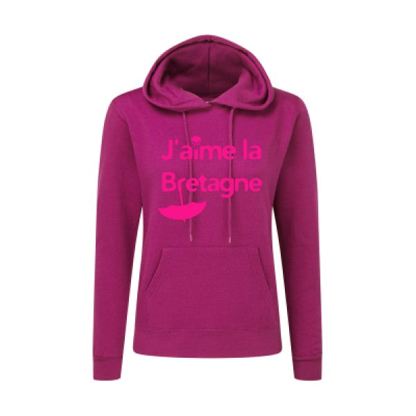 J'aime la Bretagne Rose Fluo |Sweat original à capuche Femme