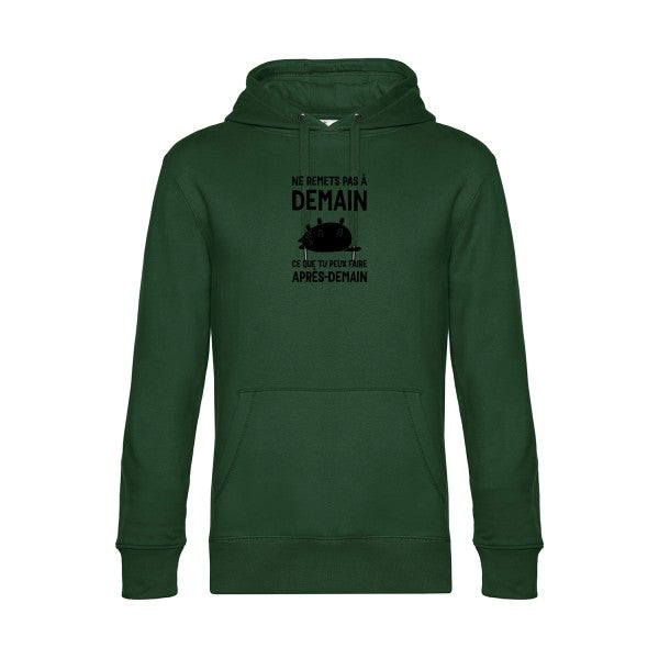 Ne-remets-pas-a-demain sweat shirt original Bottle Green flex Noir impression Face