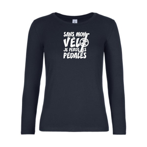 t-shirt lsl femme Sans-mon-velo-je-perds-les-pedales- Navy flex blanc