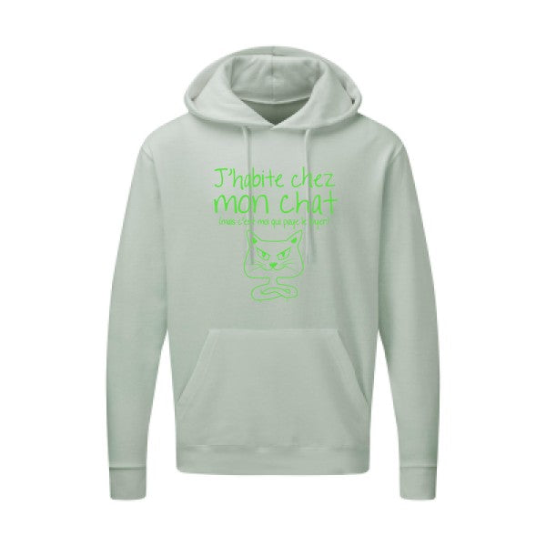 J'habite chez mon chat Vert fluo |Sweat capuche imprimé homme