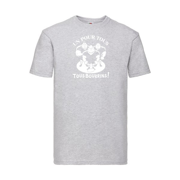 T-shirt|Un pour tous, Tous bourrins ! |Blanc |Fruit of the loom 205  G