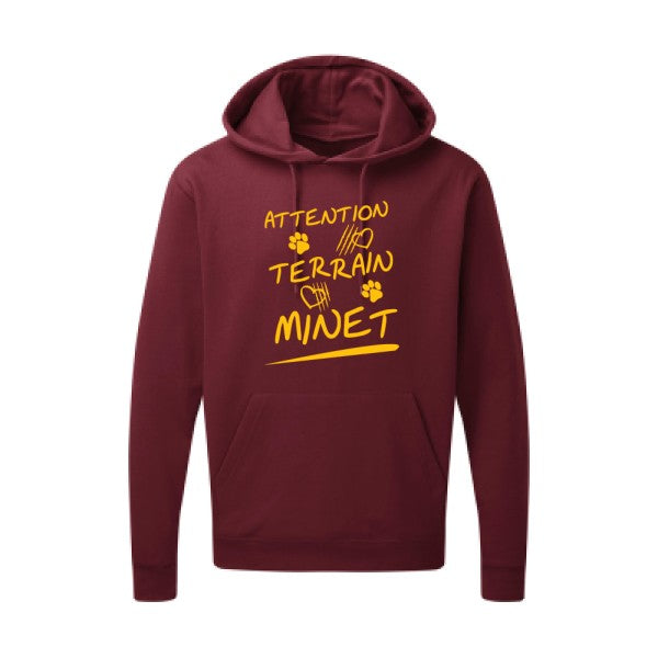 Attention Terrain Minet |Sweat  capuche humoristique jaune Or 