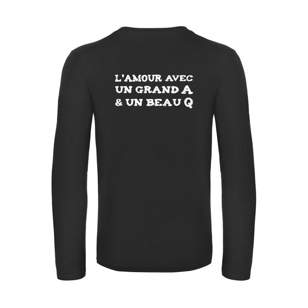 l amour avec un grand a et un beau q  - t shirt- manches- longues- original- humour- Black impression Dos
