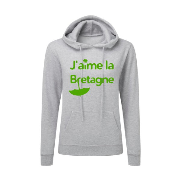 J'aime la Bretagne Vert pomme |Sweat original à capuche Femme