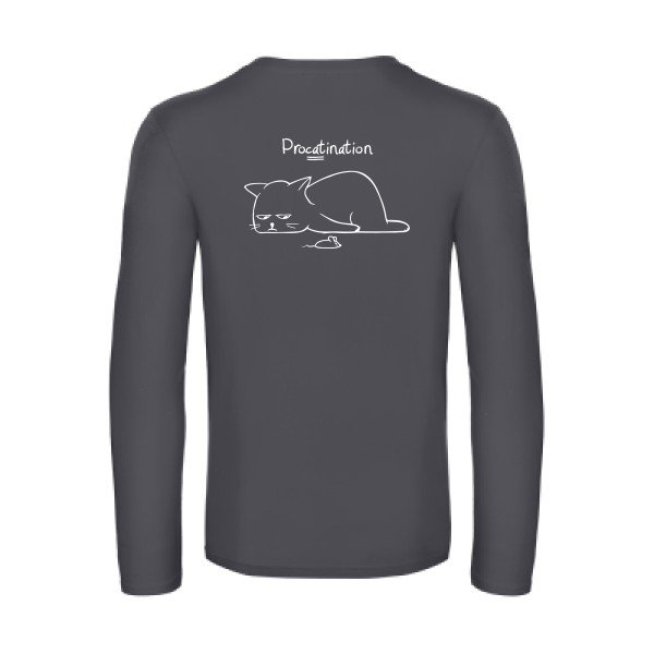 procatination - t shirt- manches- longues- original- humour- Dark Grey impression Dos
