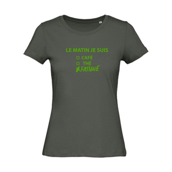 T shirt humour bio femme   femme bio|Le matin je suis... Vert pomme 