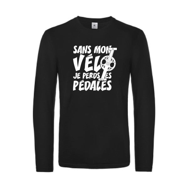 sans mon velo je perds les pedales  - t shirt- manches- longues- original- humour- Black impression Face