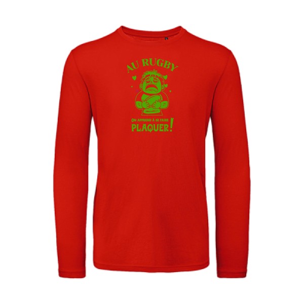 Au rugby, on apprend à se faire plaquer ! Vert pomme |T-shirt bio manches longues