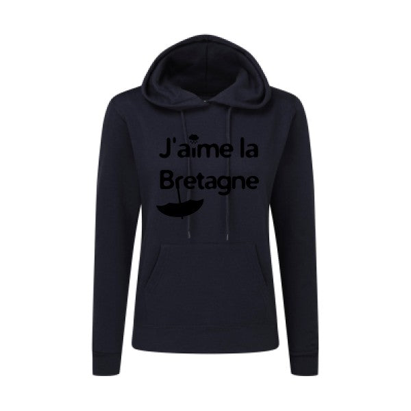 J'aime la Bretagne Noir |Sweat original à capuche Femme