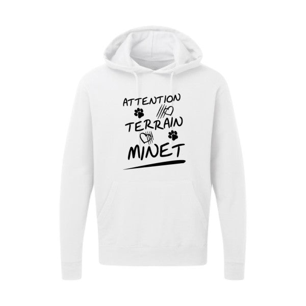 Attention Terrain Minet |Sweat  capuche humoristique noir 