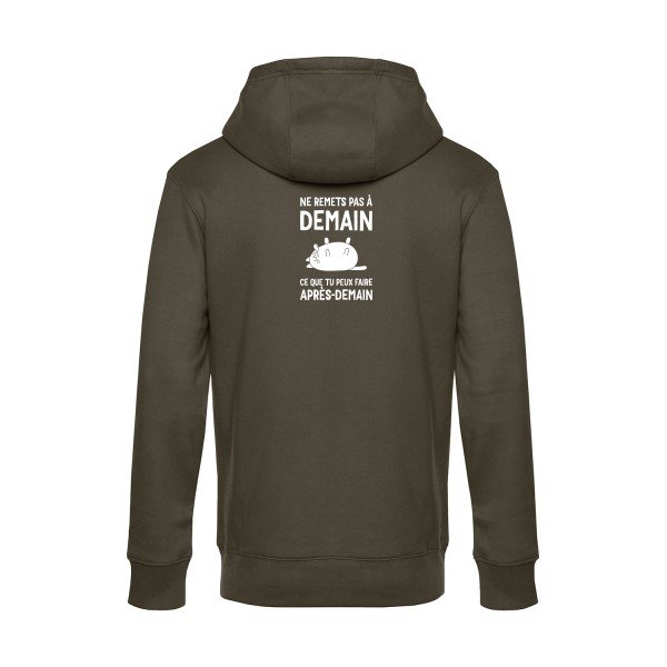 Ne-remets-pas-a-demain sweat shirt original Khaki flex Blanc impression Dos