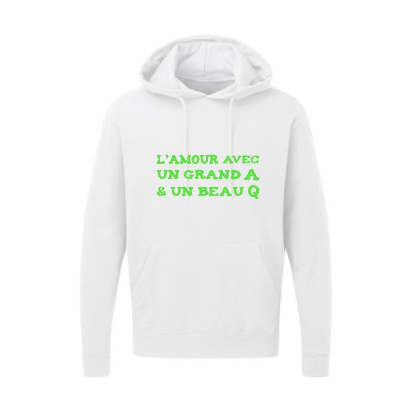 L'Amour avec un grand A et un beau Q |Sweat capuche imprimé|Vert fluo