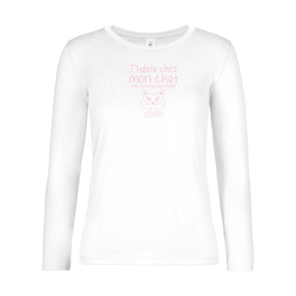 t-shirt lsl femme J-habite-chez-mon-chat White flex Rose