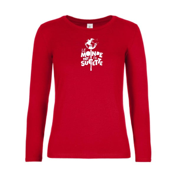 t-shirt lsl femme Le-Monde-part-en-Sucette Red flex blanc