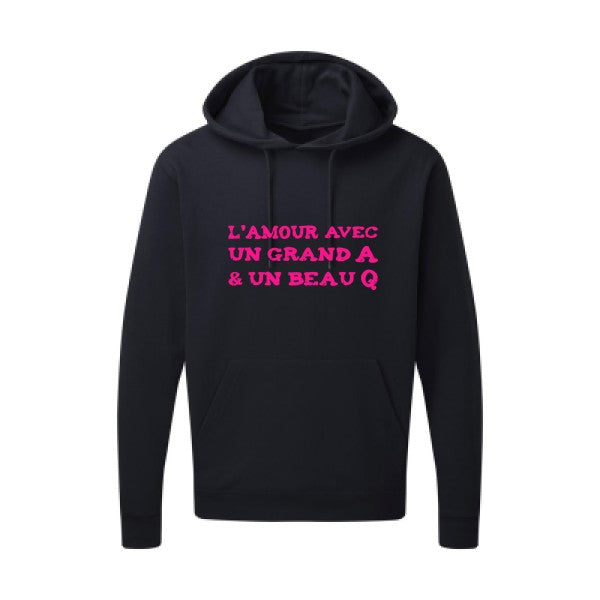 L'Amour avec un grand A et un beau Q |Sweat capuche imprimé|Rose Fluo