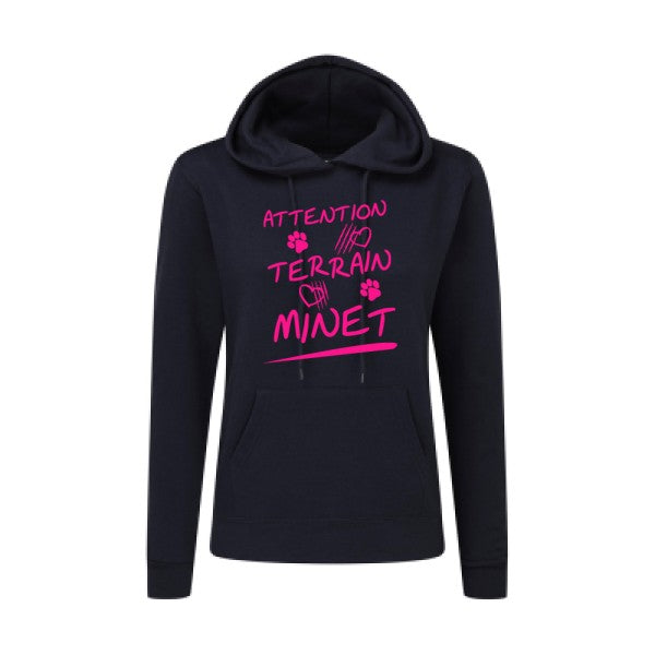 Attention Terrain Minet Rose Fluo |Sweat original à capuche Femme