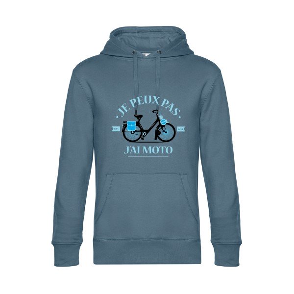 Je-peux-pas-j-ai-moto- Sweat à capuche original nordic blue - RueDuTeeshirt