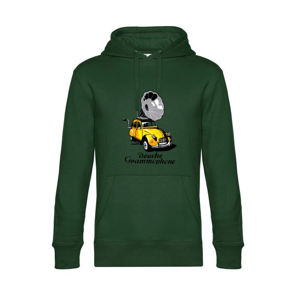 Deuche-Grammophone-3- Sweat à capuche original Bottle Green - RueDuTeeshirt